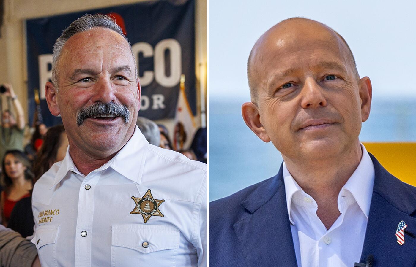 Riverside County Sheriff Chad Bianco, left, and Rep. Katie Porter, D-Calif., right.